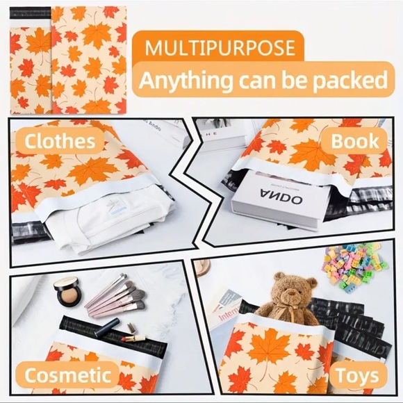 15 Fall leaves poly mailers bundle 10x13 & 6x9 plus thank you cards & stickers - Picture 8 of 9